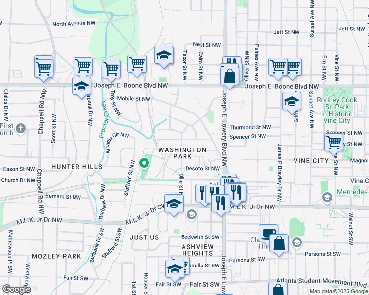 map of restaurants, bars, coffee shops, grocery stores, and more near 1030 Westmoor Drive Northwest in Atlanta