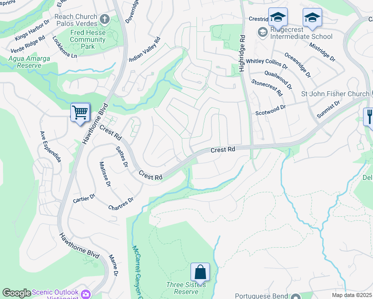 map of restaurants, bars, coffee shops, grocery stores, and more near 47 Country Meadow Road in Rolling Hills Estates