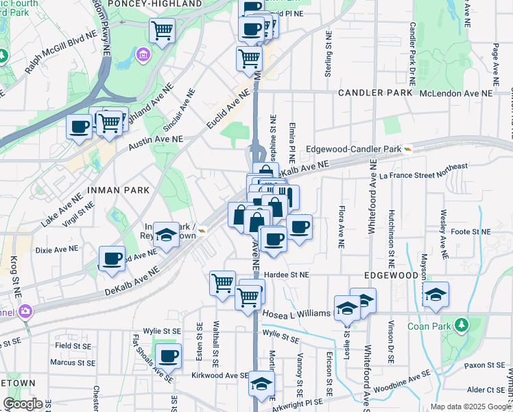 map of restaurants, bars, coffee shops, grocery stores, and more near 2005 Seaboard Avenue Northeast in Atlanta
