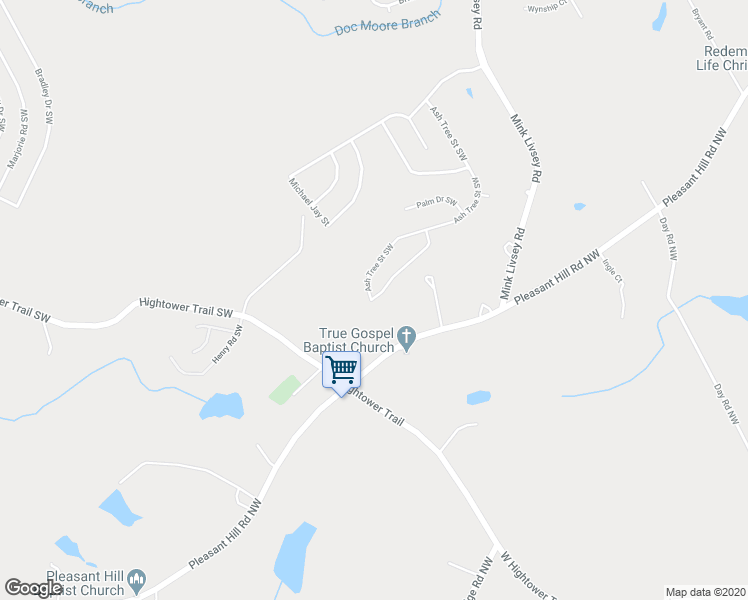 map of restaurants, bars, coffee shops, grocery stores, and more near 4618 Ash Tree Street Southwest in Snellville