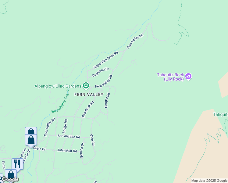map of restaurants, bars, coffee shops, grocery stores, and more near 55526 Howland Road in Idyllwild-Pine Cove