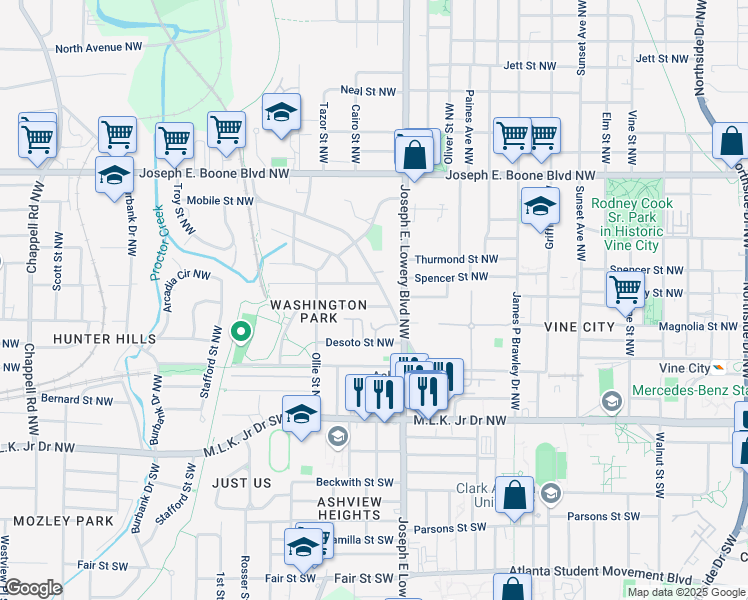 map of restaurants, bars, coffee shops, grocery stores, and more near 953 Michigan Avenue Northwest in Atlanta
