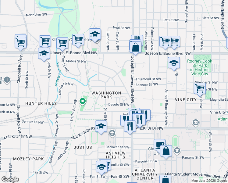 map of restaurants, bars, coffee shops, grocery stores, and more near 987 Michigan Avenue Northwest in Atlanta