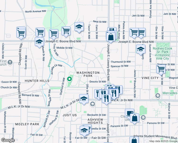 map of restaurants, bars, coffee shops, grocery stores, and more near in Atlanta