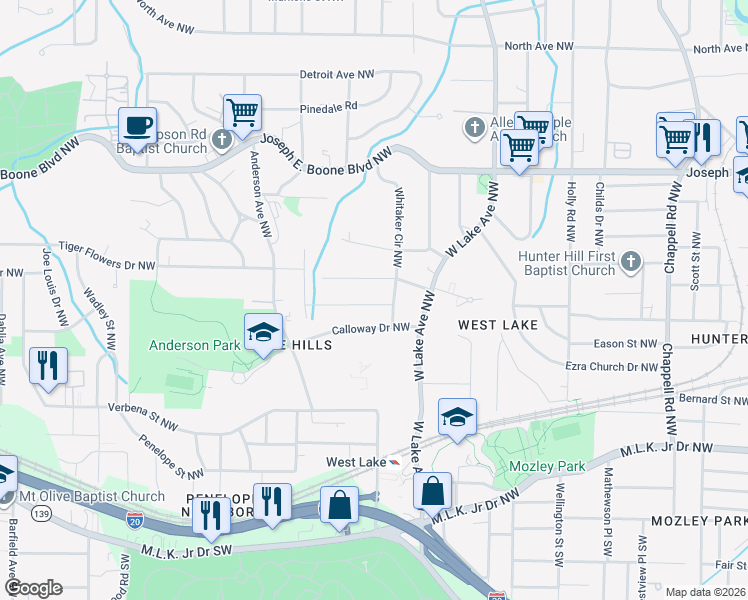 map of restaurants, bars, coffee shops, grocery stores, and more near 1789 Oakmont Drive Northwest in Atlanta