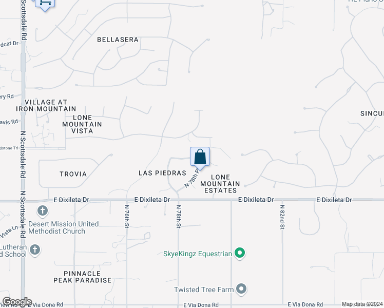 map of restaurants, bars, coffee shops, grocery stores, and more near 7858 East Las Piedras Way in Scottsdale