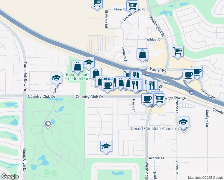 map of restaurants, bars, coffee shops, grocery stores, and more near in Palm Desert