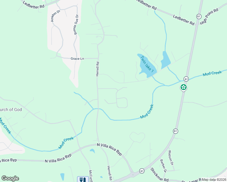 map of restaurants, bars, coffee shops, grocery stores, and more near 137 Red Branch Drive in Villa Rica
