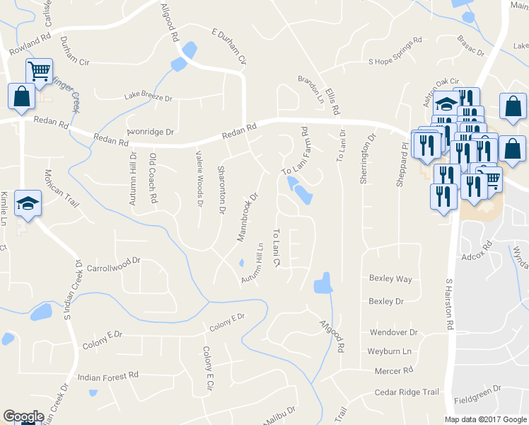map of restaurants, bars, coffee shops, grocery stores, and more near 1154 Mannbrook Drive in Stone Mountain