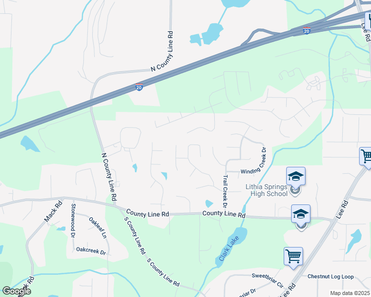 map of restaurants, bars, coffee shops, grocery stores, and more near 1615 Olde Oak Drive in Lithia Springs