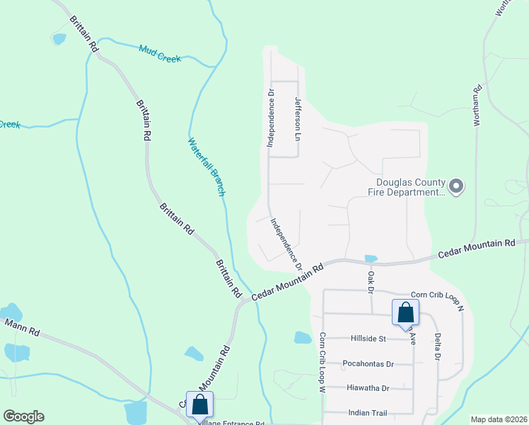 map of restaurants, bars, coffee shops, grocery stores, and more near 1828 Independence Drive in Douglasville