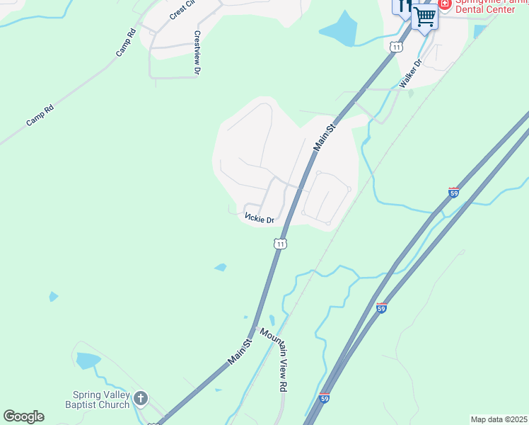 map of restaurants, bars, coffee shops, grocery stores, and more near 179 Vickie Drive in Springville