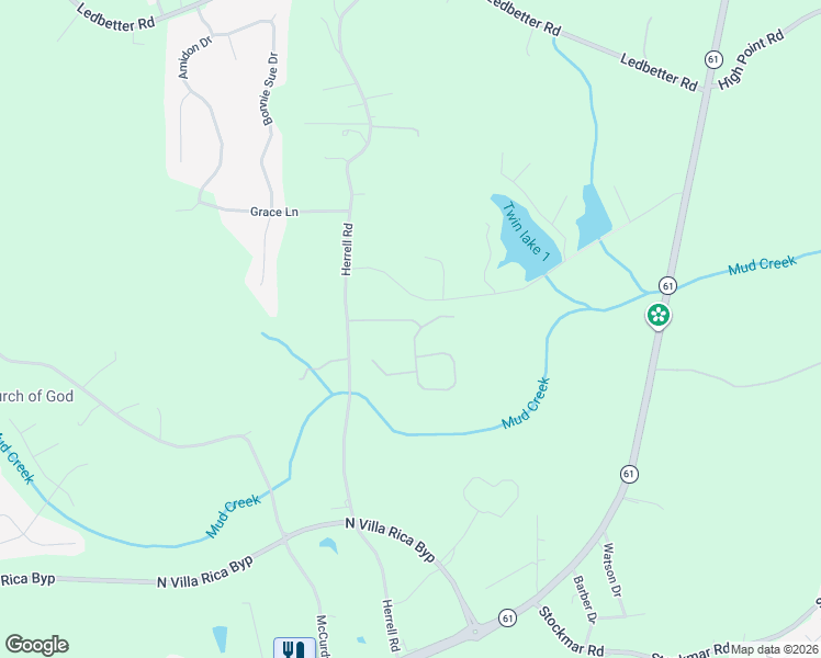 map of restaurants, bars, coffee shops, grocery stores, and more near 137 Red Branch Drive in Villa Rica