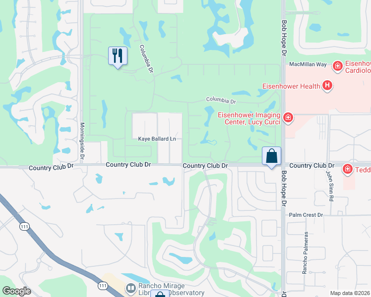 map of restaurants, bars, coffee shops, grocery stores, and more near 32 Cornell Drive in Rancho Mirage