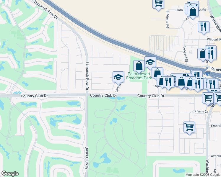 map of restaurants, bars, coffee shops, grocery stores, and more near 153 Merano Way in Palm Desert