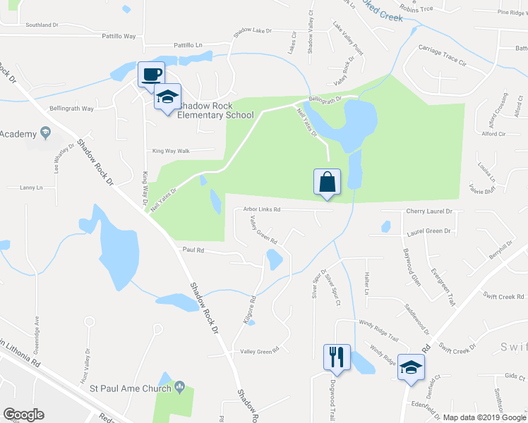 map of restaurants, bars, coffee shops, grocery stores, and more near 1224 Quiet Arbor Court in Lithonia
