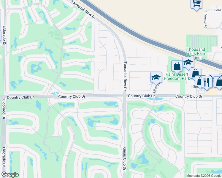 map of restaurants, bars, coffee shops, grocery stores, and more near 39919 Newcastle Drive in Palm Desert