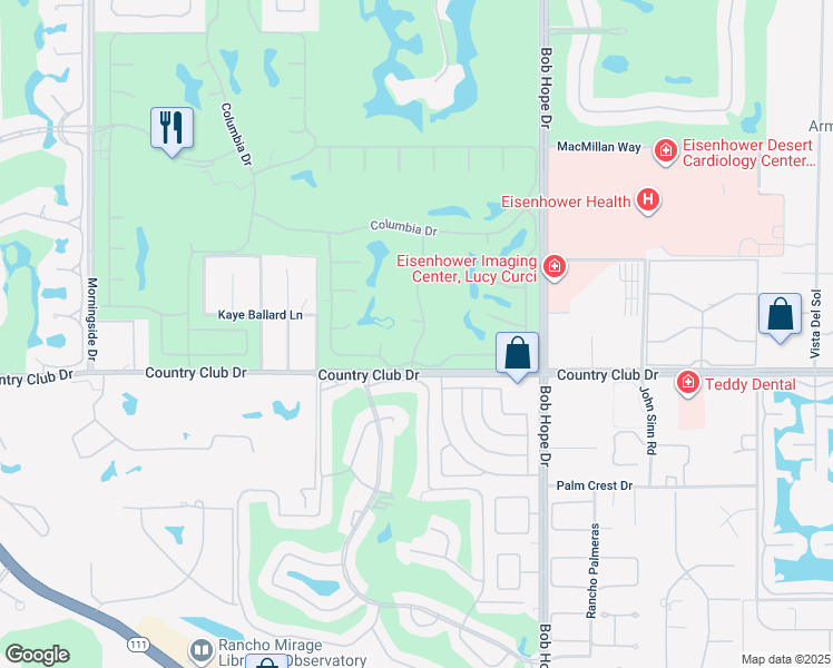 map of restaurants, bars, coffee shops, grocery stores, and more near 35 Lafayette Drive in Rancho Mirage