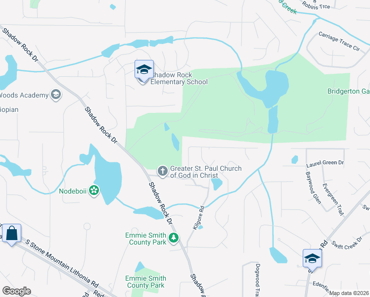 map of restaurants, bars, coffee shops, grocery stores, and more near 6046 Arbor Links Road in Lithonia