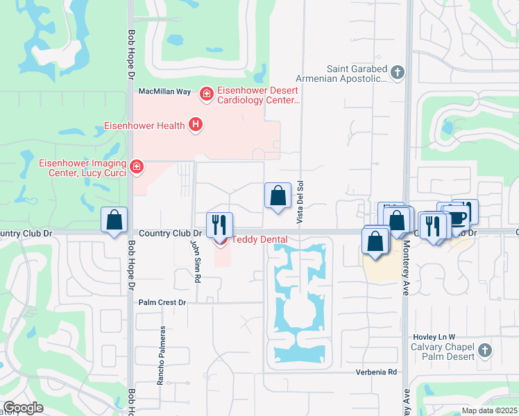 map of restaurants, bars, coffee shops, grocery stores, and more near 39827 Burton Drive in Rancho Mirage