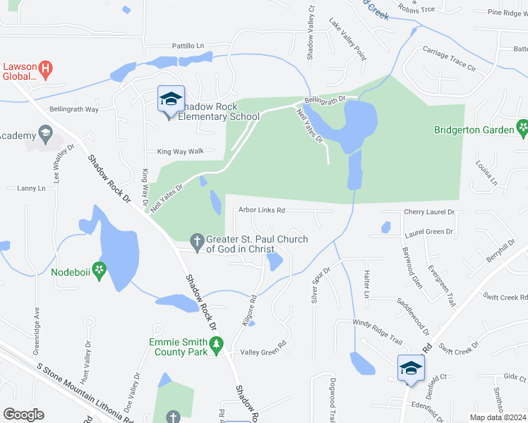 map of restaurants, bars, coffee shops, grocery stores, and more near 1240 Quiet Arbor Court in Lithonia