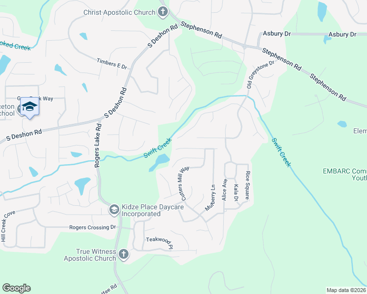 map of restaurants, bars, coffee shops, grocery stores, and more near 7022 Red Maple Lane in Lithonia
