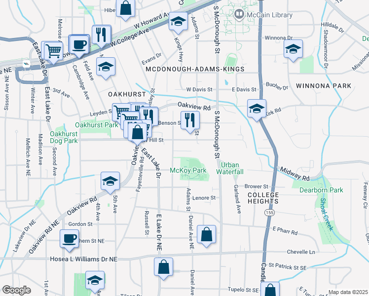 map of restaurants, bars, coffee shops, grocery stores, and more near 206 West Hill Street in Decatur