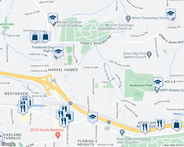 map of restaurants, bars, coffee shops, grocery stores, and more near 179 Dahlia Avenue Northwest in Atlanta