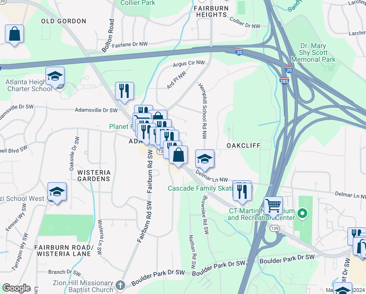 map of restaurants, bars, coffee shops, grocery stores, and more near 3537 Martin Luther King Junior Drive Southwest in Atlanta