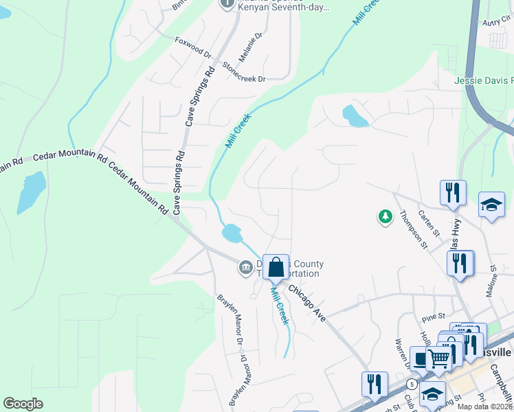 map of restaurants, bars, coffee shops, grocery stores, and more near 7073 Skippingstone Way in Douglasville