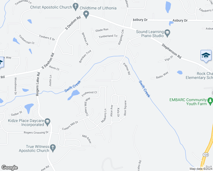 map of restaurants, bars, coffee shops, grocery stores, and more near 7104 Red Maple Lane in Lithonia