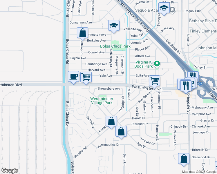 map of restaurants, bars, coffee shops, grocery stores, and more near 5361 Shrewsbury Avenue in Westminster