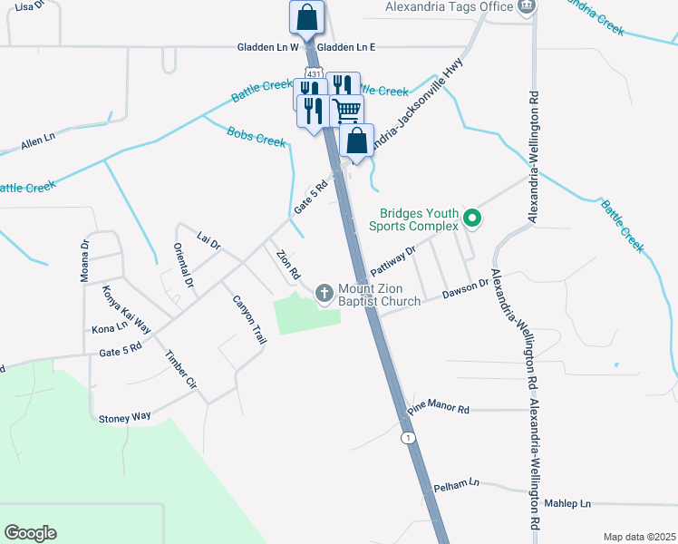 map of restaurants, bars, coffee shops, grocery stores, and more near 26 Mount Zion Church Road in Alexandria