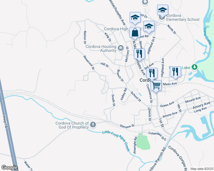 map of restaurants, bars, coffee shops, grocery stores, and more near 10 Annex Street in Cordova