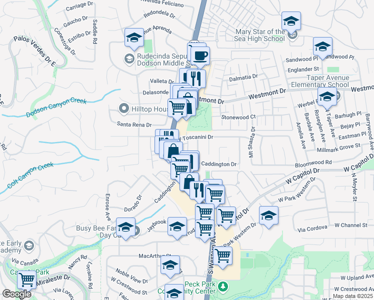 map of restaurants, bars, coffee shops, grocery stores, and more near 28619 Friarstone Court in Rancho Palos Verdes