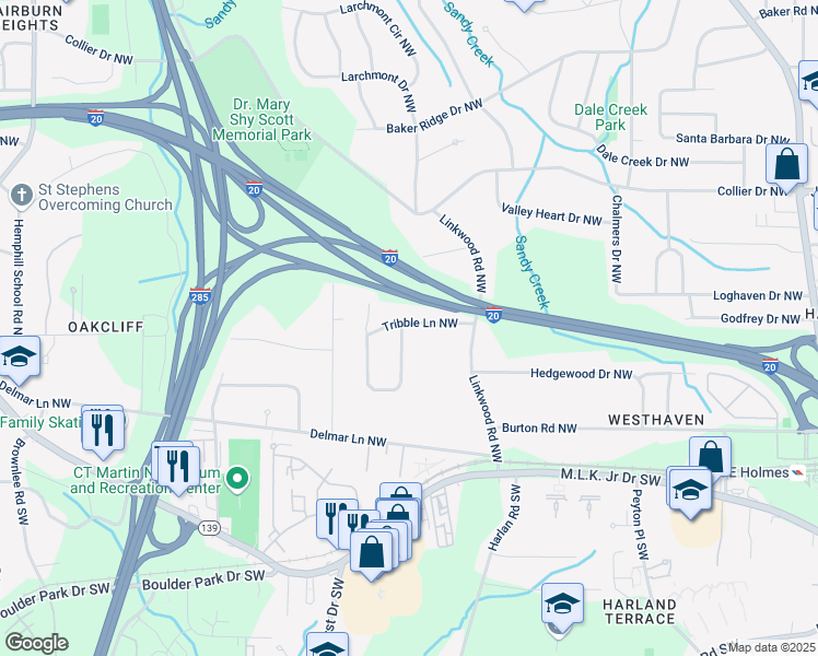 map of restaurants, bars, coffee shops, grocery stores, and more near 147 Hermer Circle Northwest in Atlanta