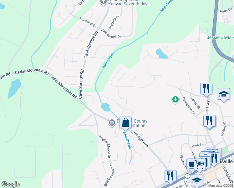 map of restaurants, bars, coffee shops, grocery stores, and more near 7073 Skippingstone Way in Douglasville