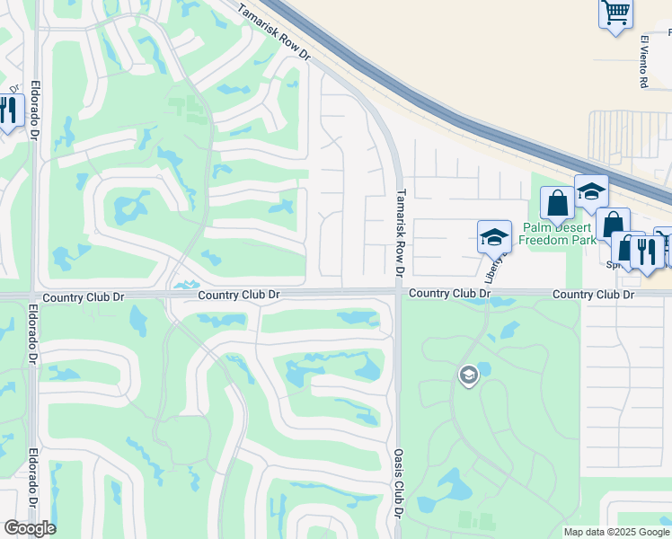 map of restaurants, bars, coffee shops, grocery stores, and more near 76836 Manor Lane in Palm Desert