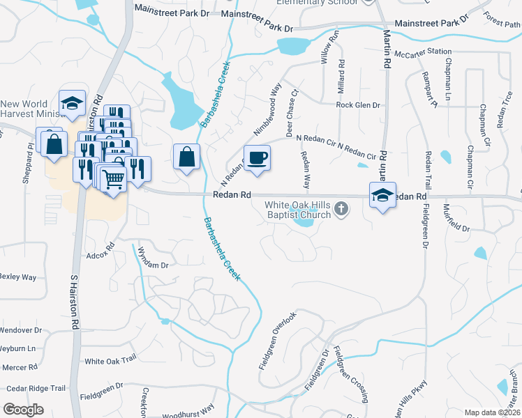 map of restaurants, bars, coffee shops, grocery stores, and more near 1189 Mill Lake Circle in Stone Mountain