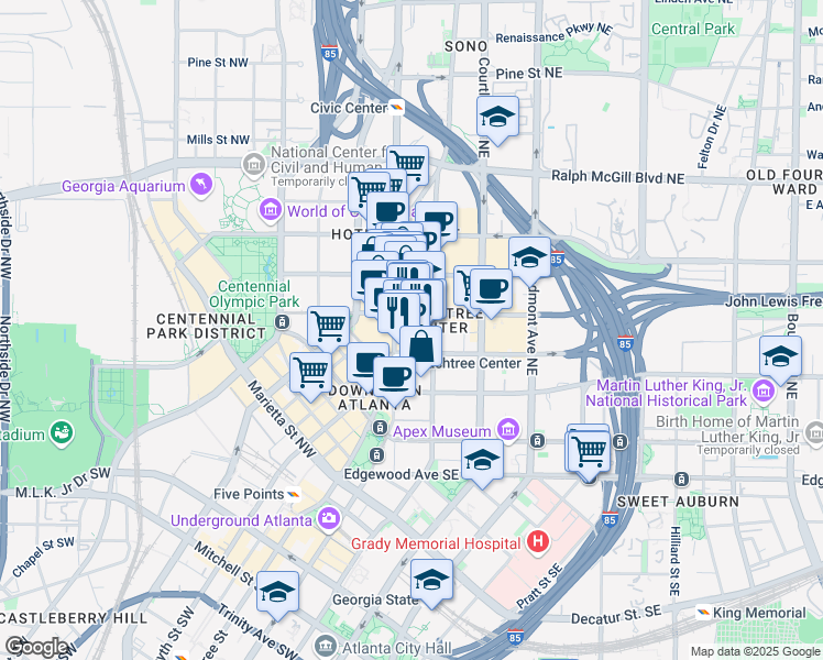 map of restaurants, bars, coffee shops, grocery stores, and more near in 