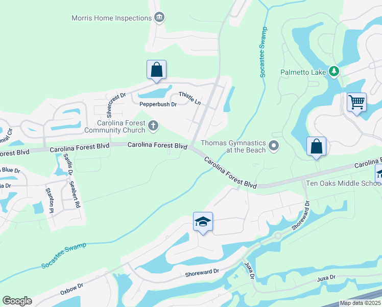 map of restaurants, bars, coffee shops, grocery stores, and more near 1520 Carolina Forest Boulevard in Myrtle Beach