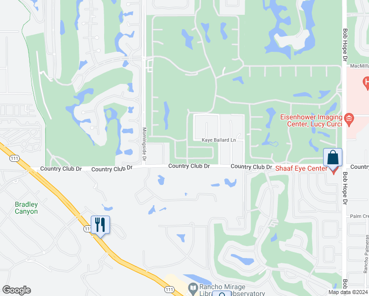 map of restaurants, bars, coffee shops, grocery stores, and more near McGill Drive in Rancho Mirage