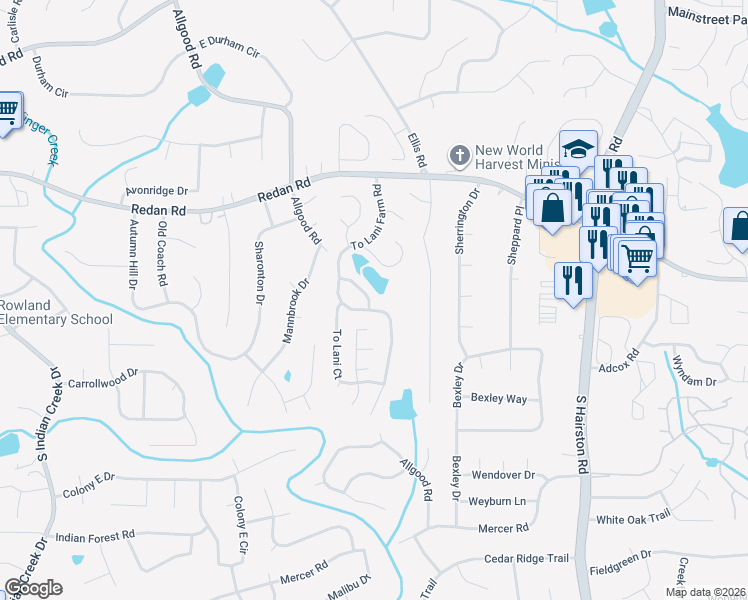 map of restaurants, bars, coffee shops, grocery stores, and more near 4484 Thornwood Trail in Stone Mountain