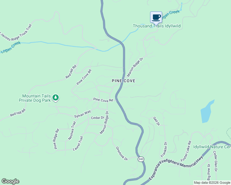 map of restaurants, bars, coffee shops, grocery stores, and more near 23255 Banning-Idyllwild Panoramic Highway in Idyllwild-Pine Cove