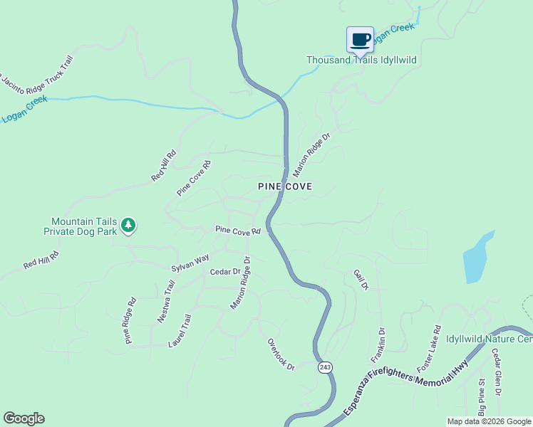 map of restaurants, bars, coffee shops, grocery stores, and more near 23255 California 243 in Idyllwild-Pine Cove