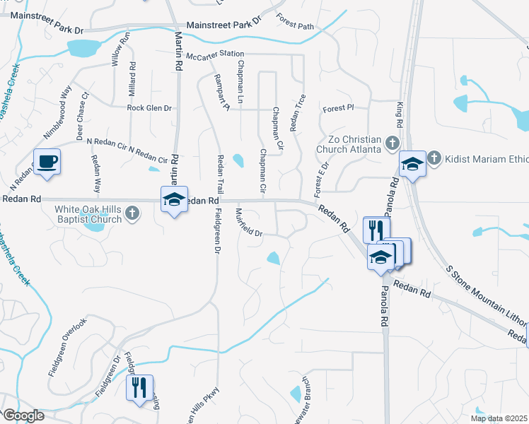 map of restaurants, bars, coffee shops, grocery stores, and more near 1175 Perry Way in Stone Mountain
