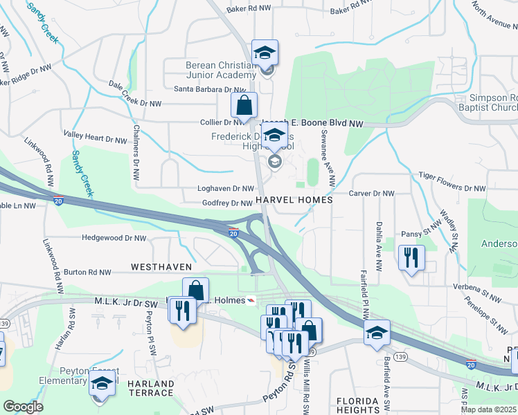 map of restaurants, bars, coffee shops, grocery stores, and more near in Atlanta
