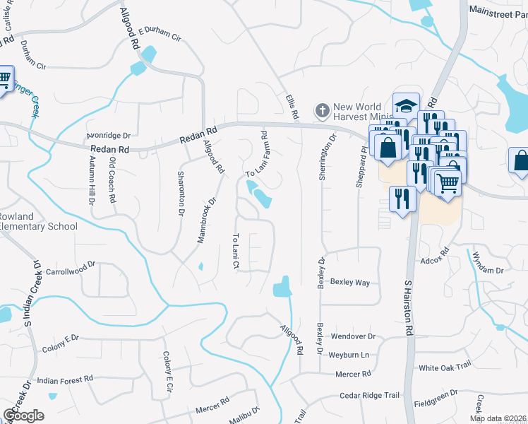 map of restaurants, bars, coffee shops, grocery stores, and more near 4484 Thornwood Trail in Stone Mountain