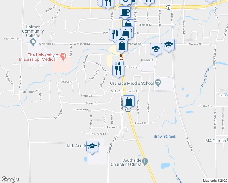 map of restaurants, bars, coffee shops, grocery stores, and more near White Drive in Grenada