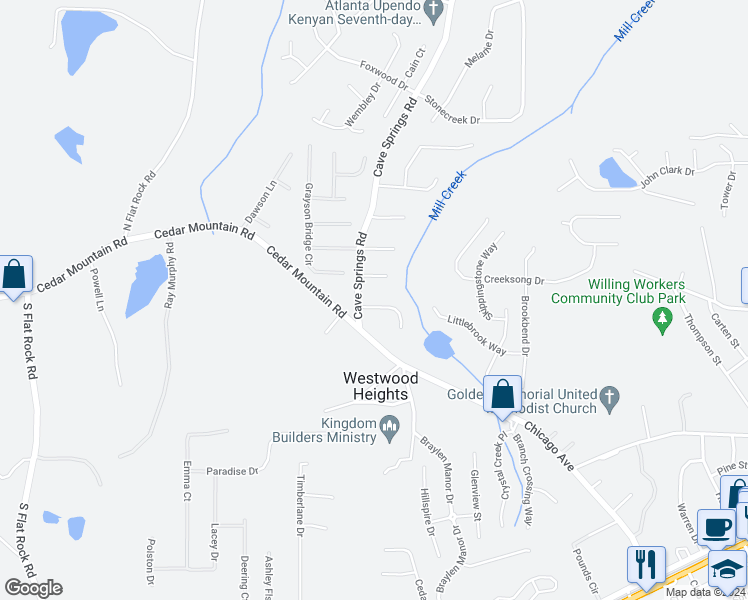 map of restaurants, bars, coffee shops, grocery stores, and more near 7295 Ashton Court in Douglasville